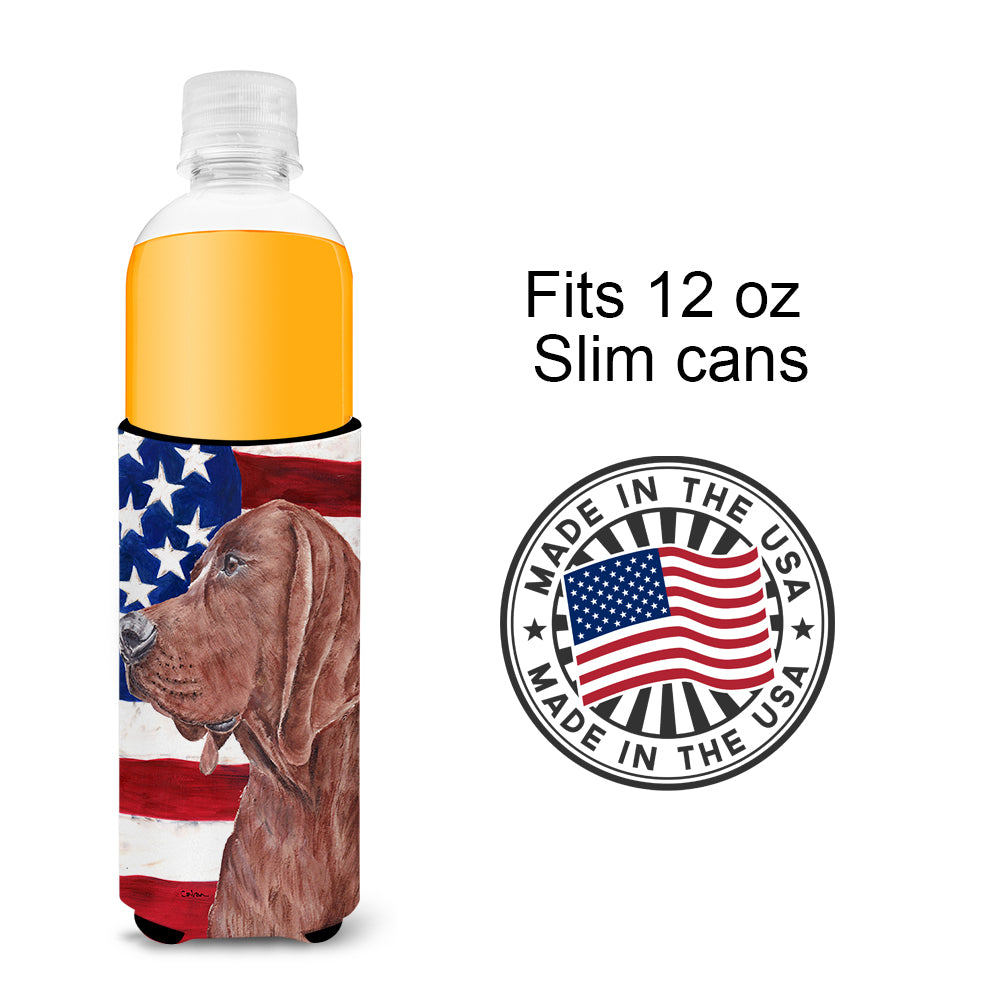 Redbone Coonhound with American Flag USA Ultra Beverage Insulators for slim cans SC9635MUK
