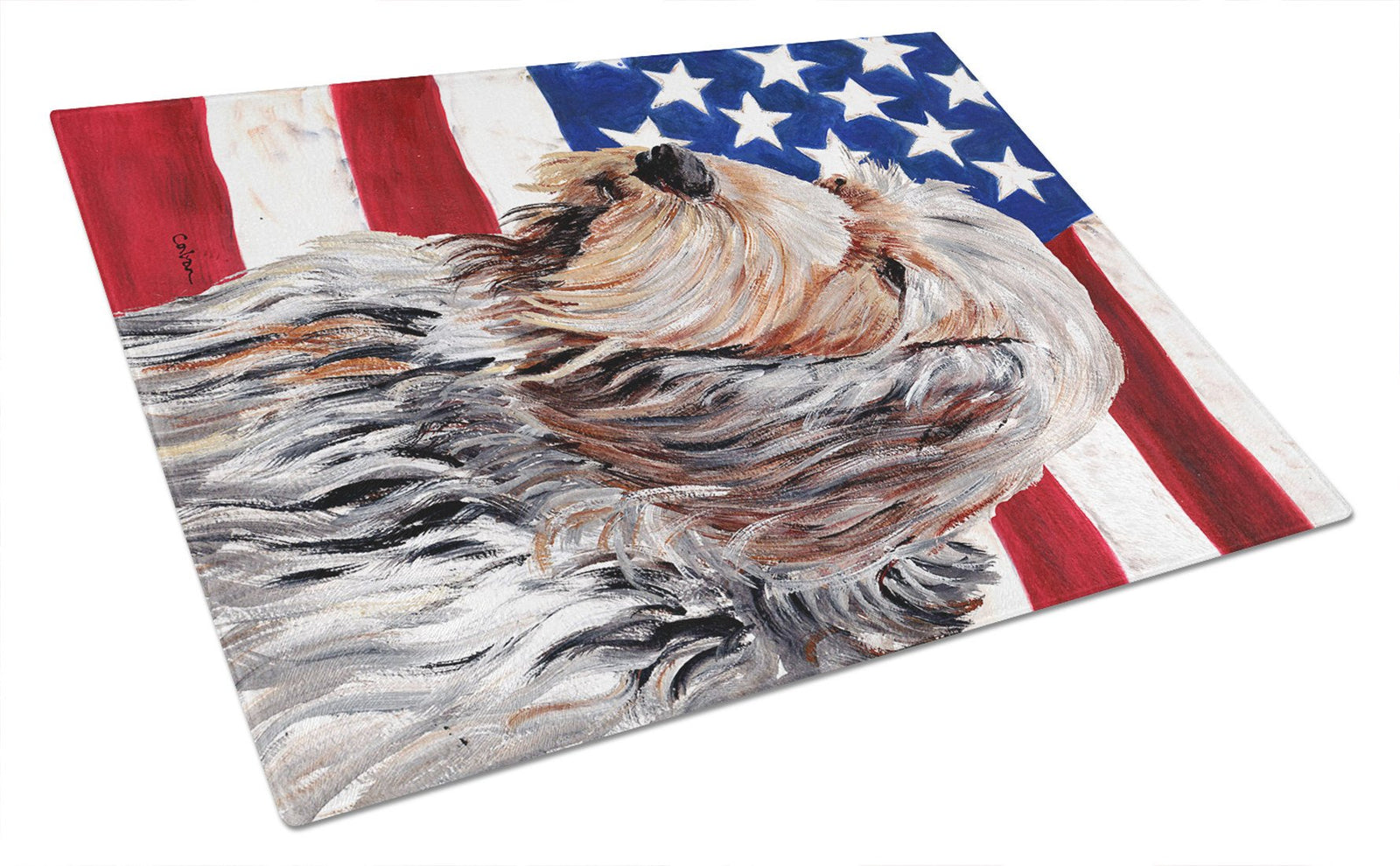 Otterhound with American Flag USA Glass Cutting Board Large Size SC9636LCB by Caroline's Treasures