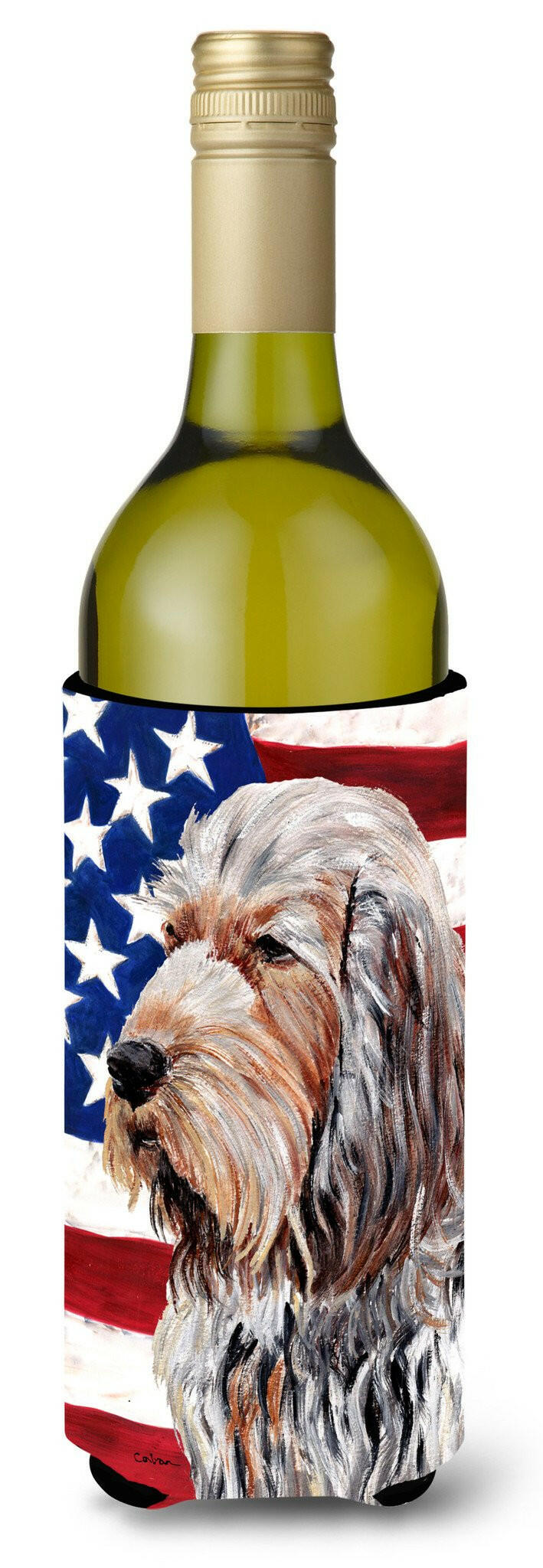 Otterhound with American Flag USA Wine Bottle Beverage Insulator Hugger SC9636LITERK by Caroline&#39;s Treasures