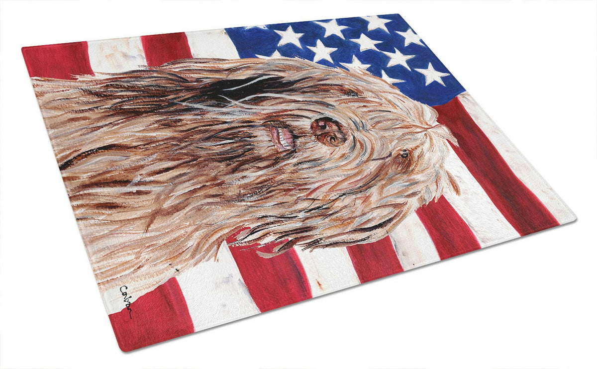 Otterhound with American Flag USA Glass Cutting Board Large Size SC9637LCB by Caroline&#39;s Treasures