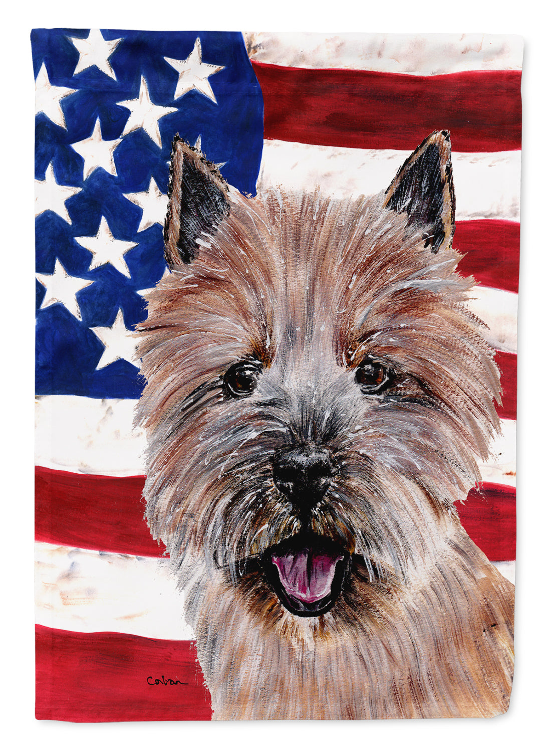 Norwich Terrier with American Flag USA Flag Canvas House Size SC9638CHF  the-store.com.