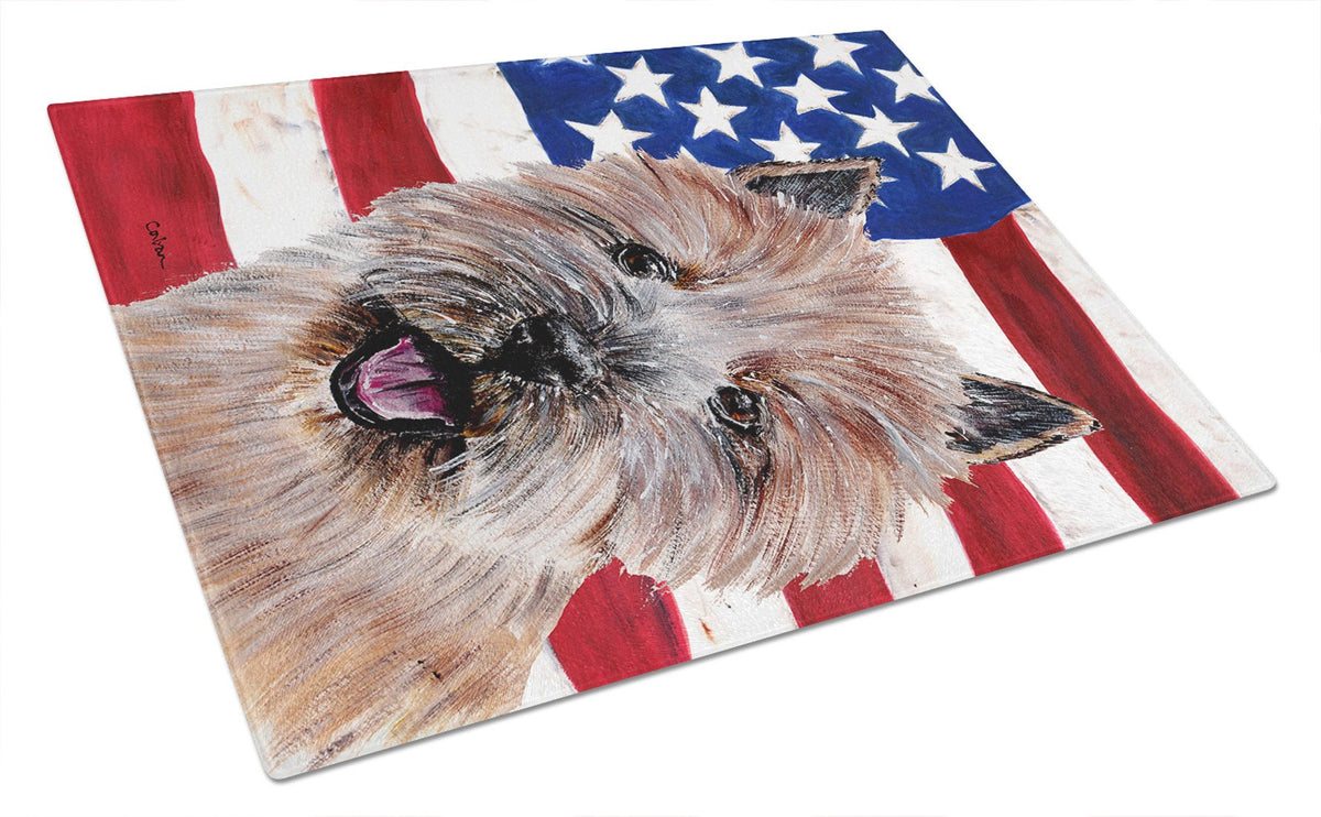 Norwich Terrier with American Flag USA Glass Cutting Board Large Size SC9638LCB by Caroline&#39;s Treasures