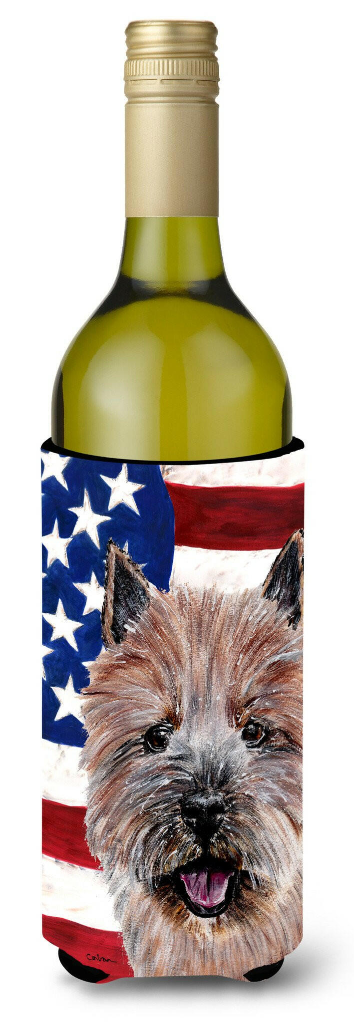 Norwich Terrier with American Flag USA Wine Bottle Beverage Insulator Hugger SC9638LITERK by Caroline&#39;s Treasures