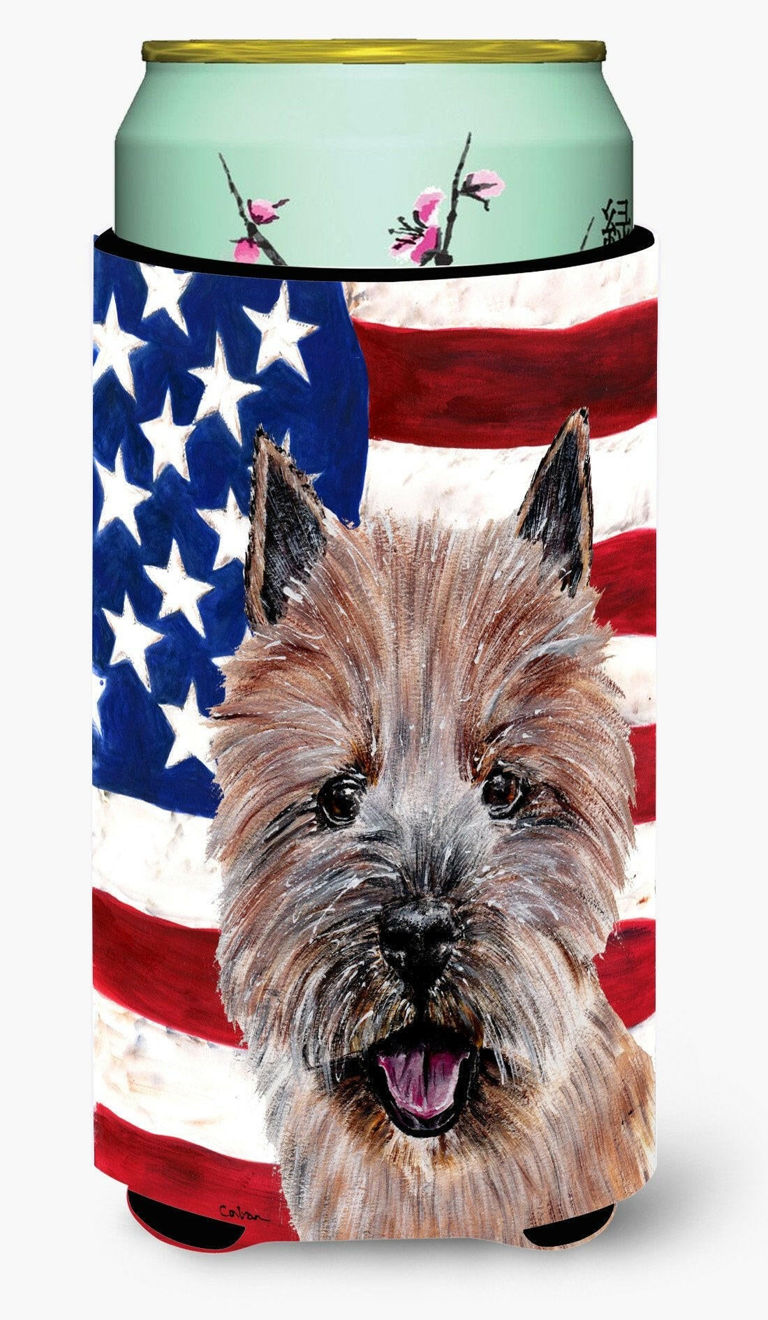 Norwich Terrier with American Flag USA Tall Boy Beverage Insulator Hugger SC9638TBC by Caroline&#39;s Treasures