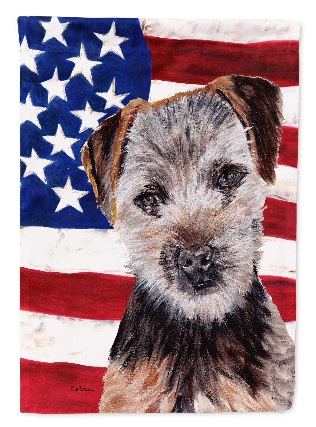 Norfolk Terrier Puppy with American Flag USA Flag Canvas House Size SC9639CHF