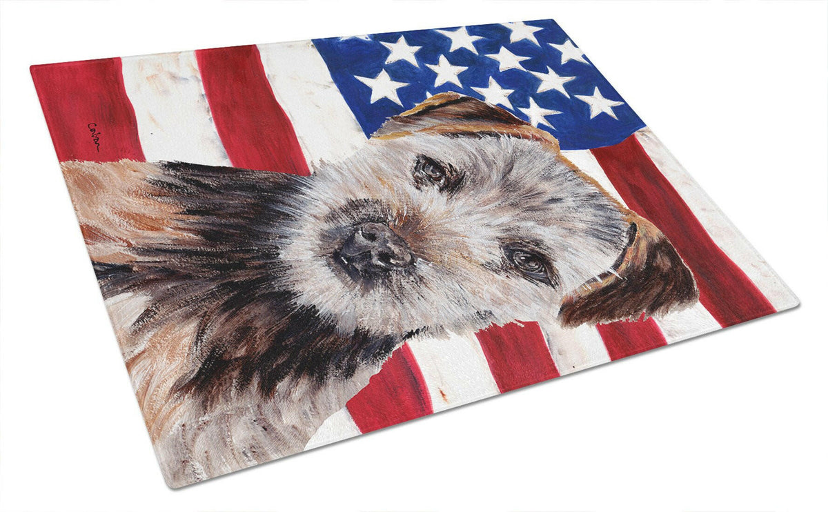 Norfolk Terrier Puppy with American Flag USA Glass Cutting Board Large Size SC9639LCB by Caroline&#39;s Treasures
