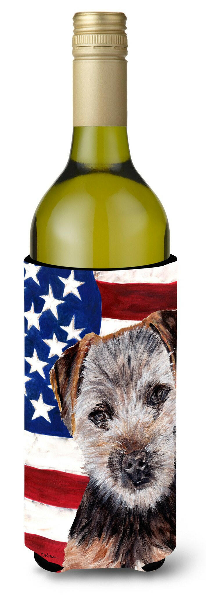 Norfolk Terrier Puppy with American Flag USA Wine Bottle Beverage Insulator Hugger SC9639LITERK by Caroline&#39;s Treasures