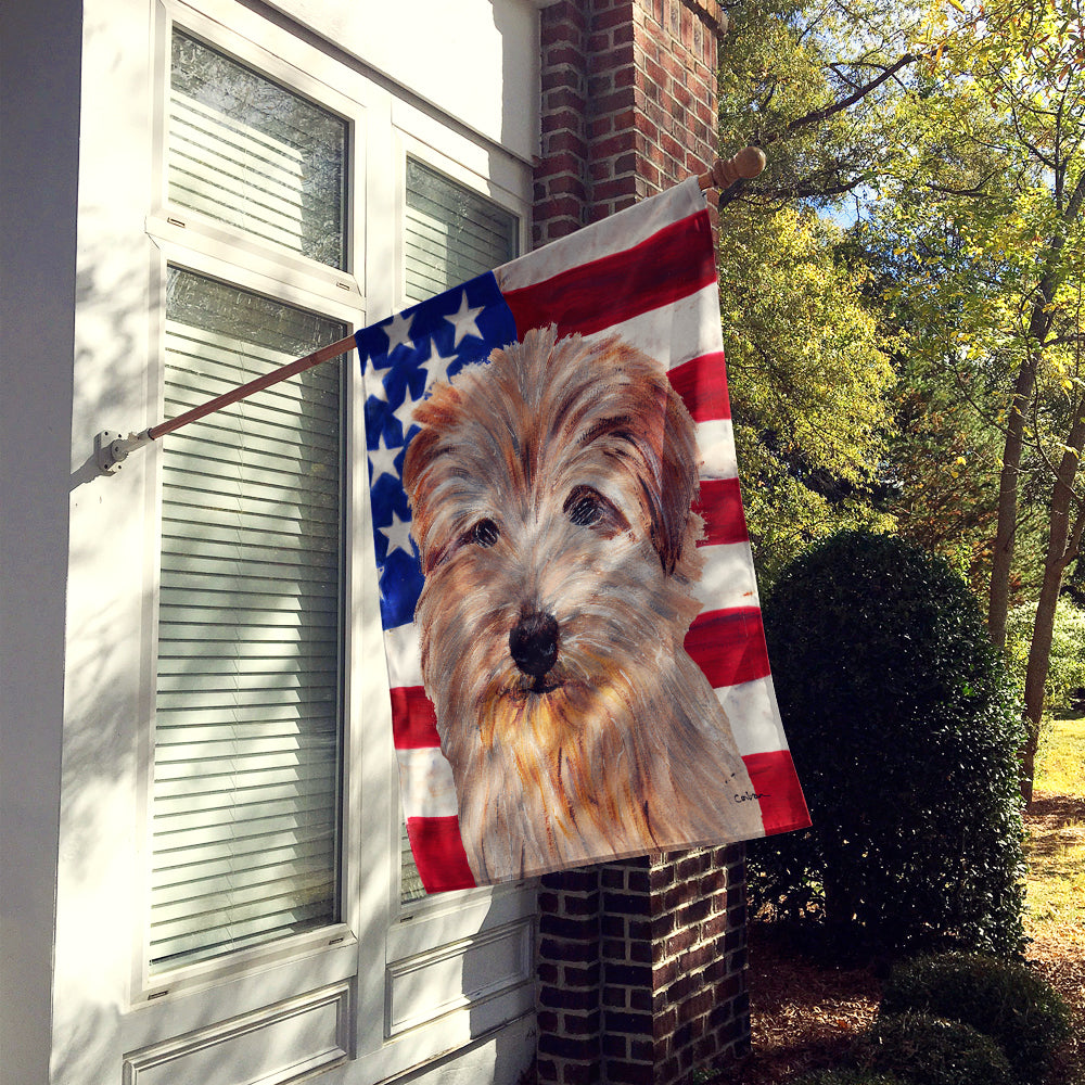 Norfolk Terrier with American Flag USA Flag Canvas House Size SC9640CHF  the-store.com.
