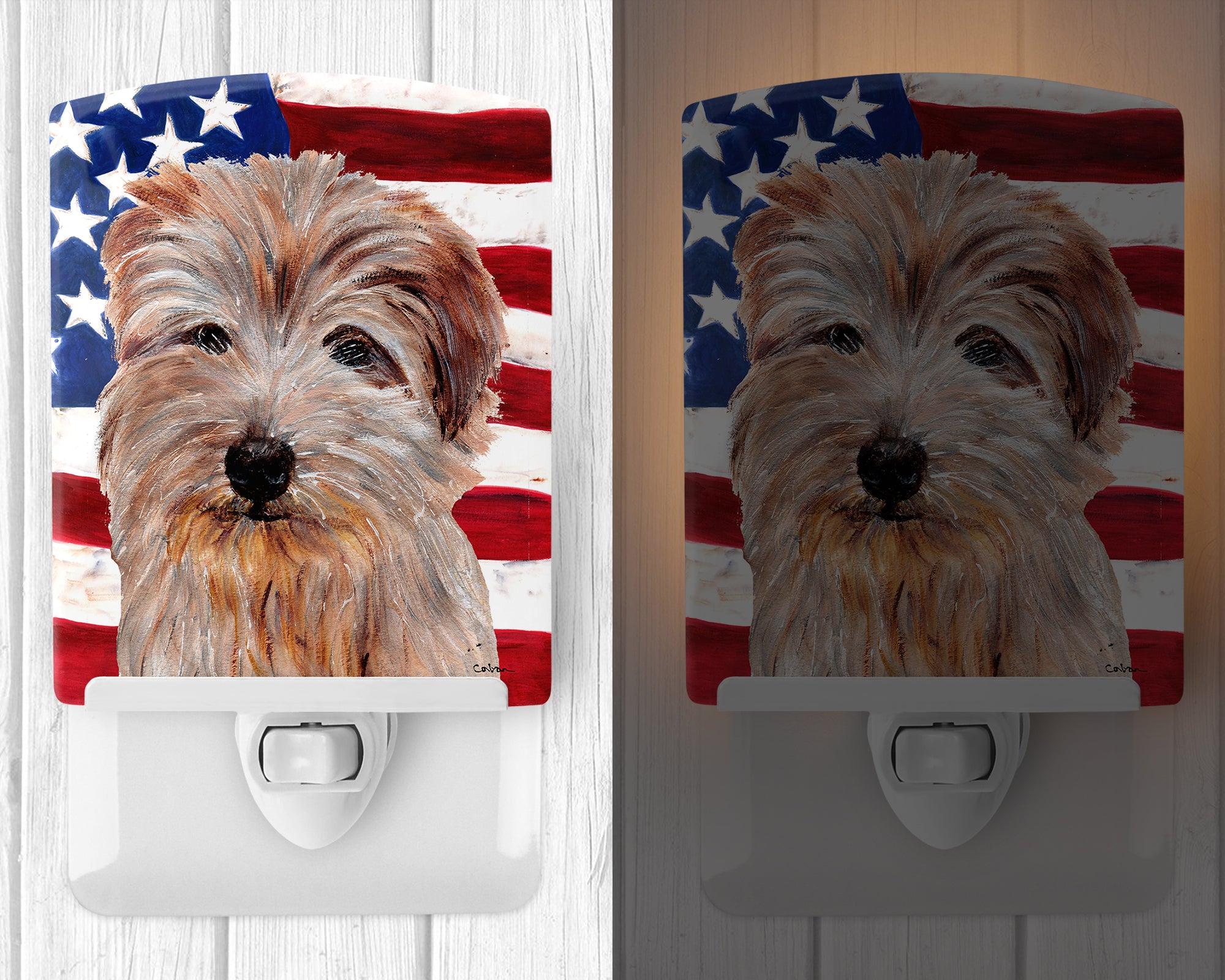 Norfolk Terrier with American Flag USA Ceramic Night Light SC9640CNL - the-store.com
