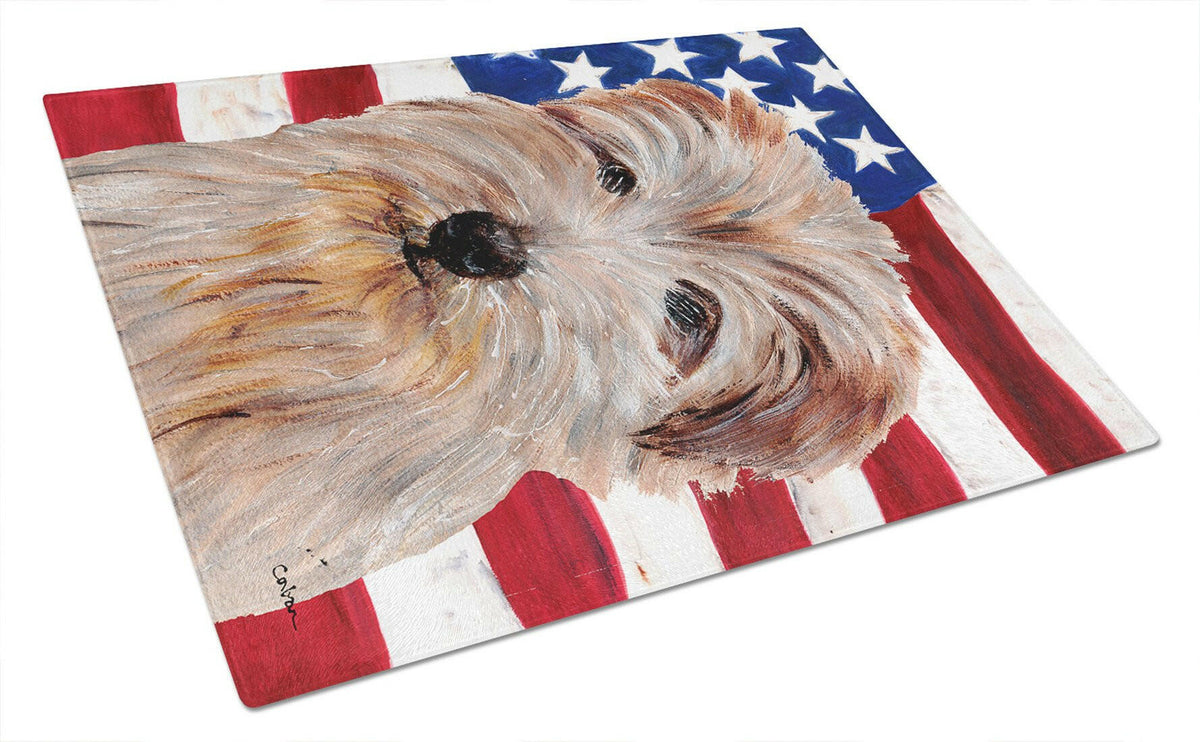 Norfolk Terrier with American Flag USA Glass Cutting Board Large Size SC9640LCB by Caroline&#39;s Treasures