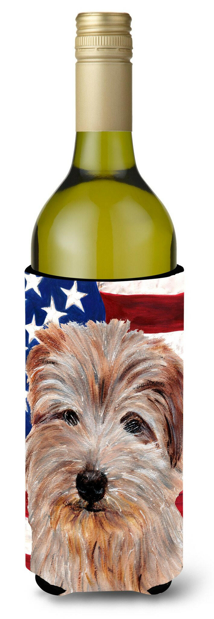 Norfolk Terrier with American Flag USA Wine Bottle Beverage Insulator Hugger SC9640LITERK by Caroline&#39;s Treasures