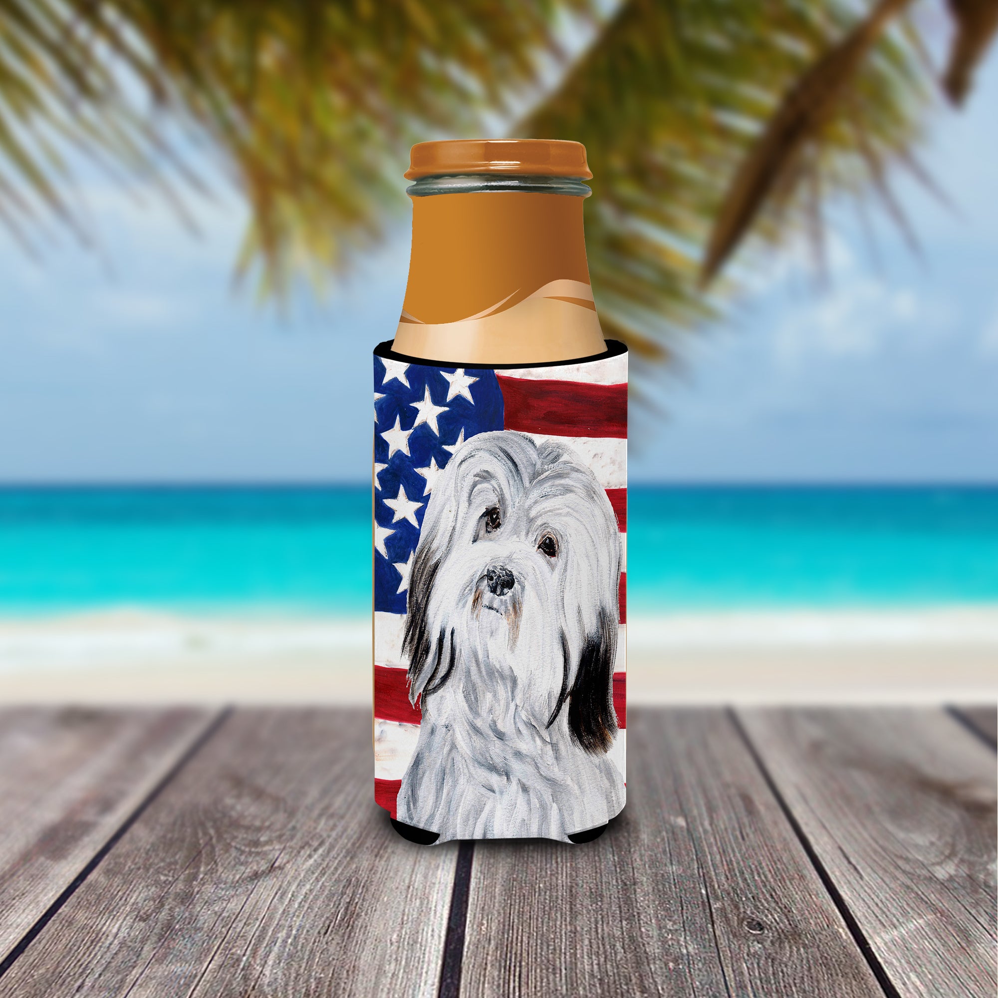 Havanese with American Flag USA Ultra Beverage Insulators for slim cans SC9641MUK.