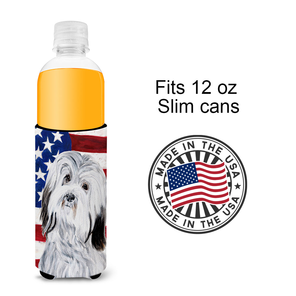 Havanese with American Flag USA Ultra Beverage Insulators for slim cans SC9641MUK.