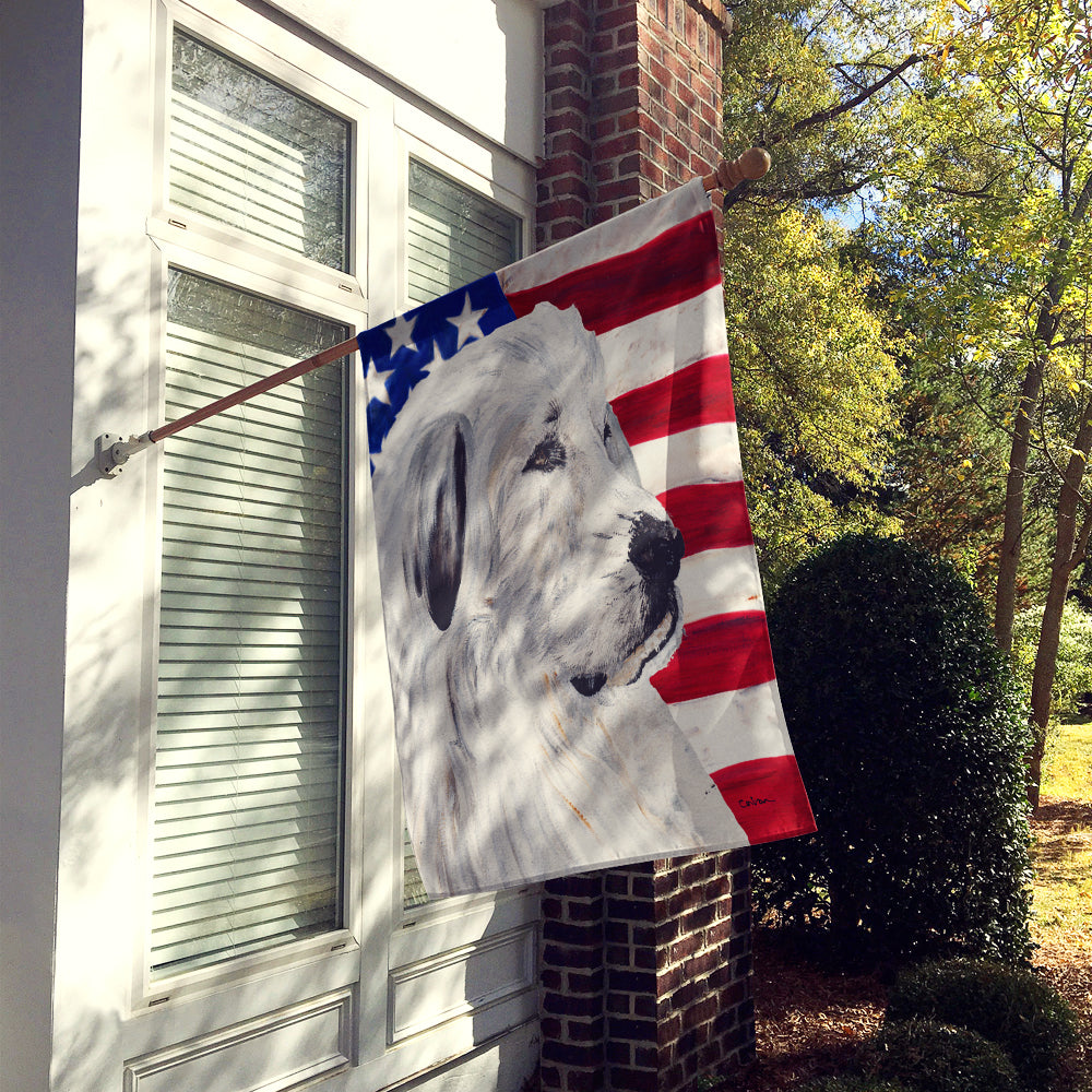 Great Pyrenees with American Flag USA Flag Canvas House Size SC9642CHF  the-store.com.