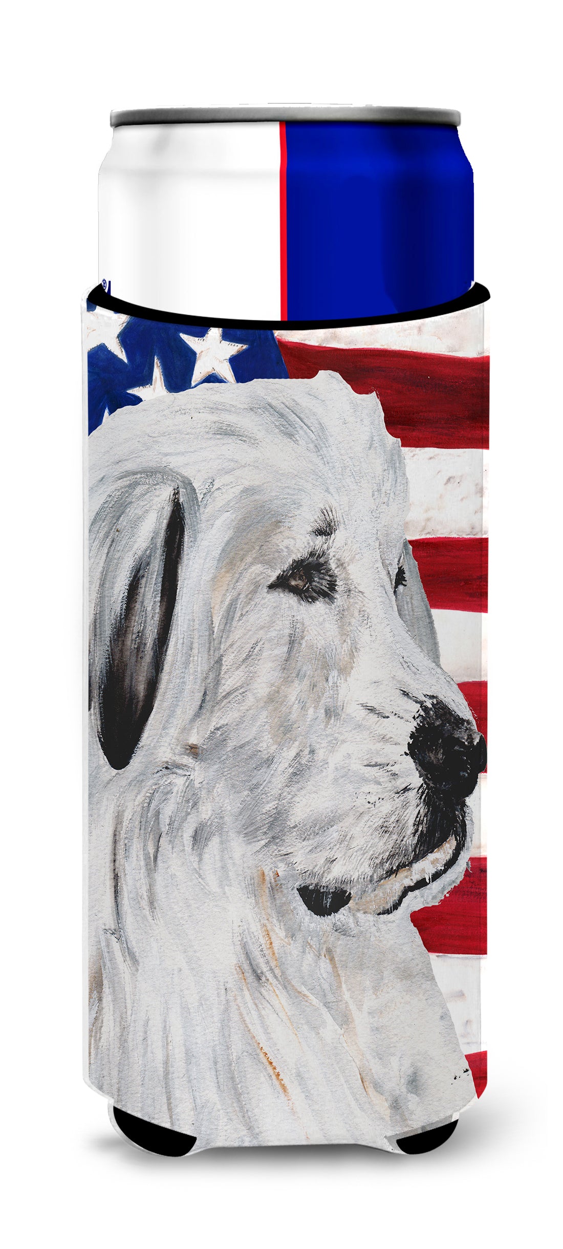 Great Pyrenees with American Flag USA Ultra Beverage Insulators for slim cans SC9642MUK.