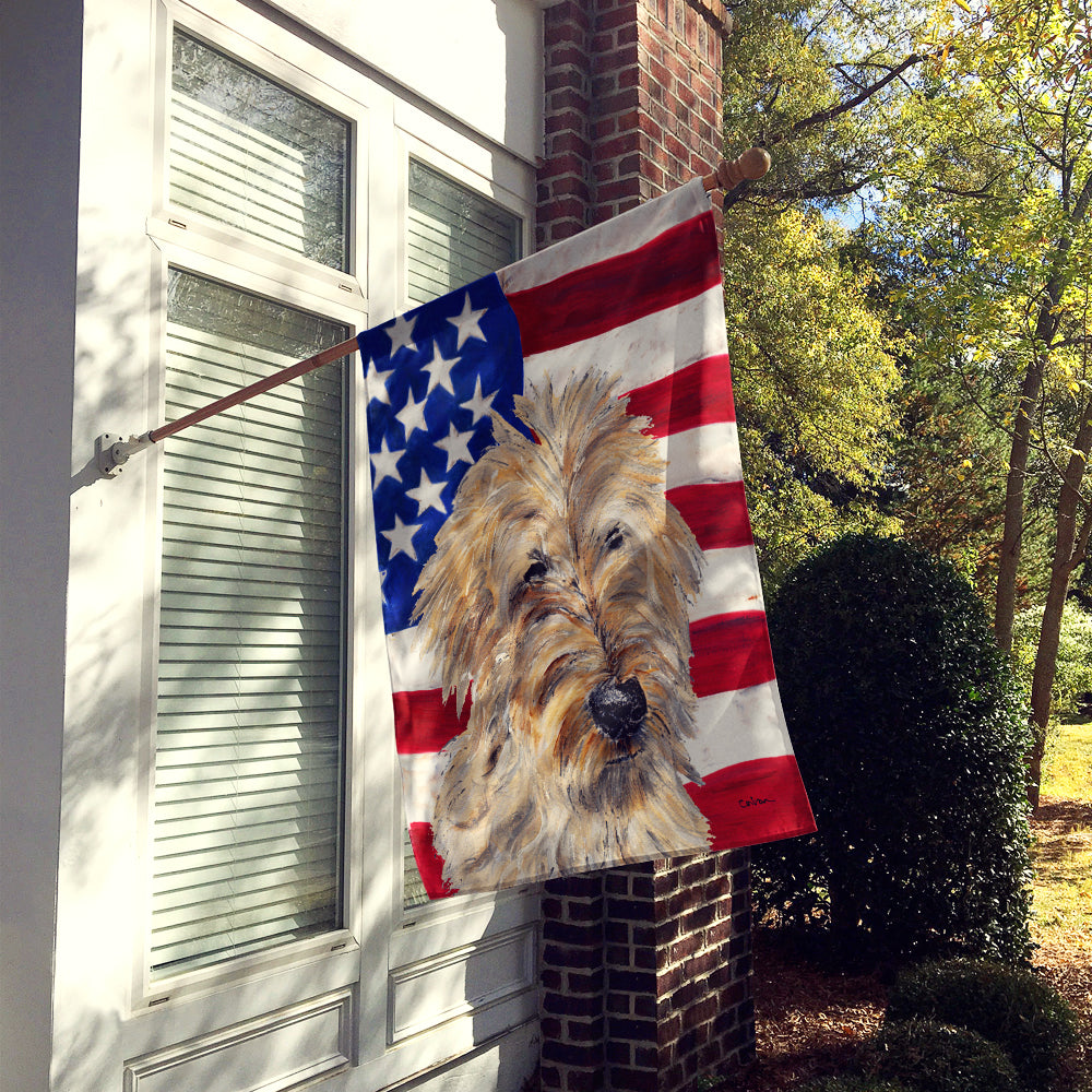 Caroline's Treasures Golden Doodle 2 with American Flag USA Flag Canvas House Size SC9643CHF