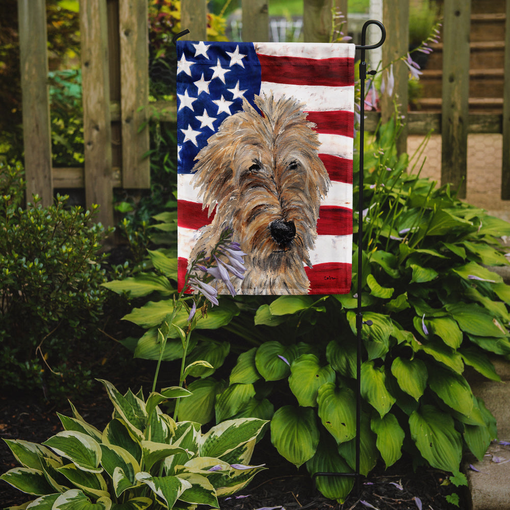 Caroline's Treasures Golden Doodle 2 with American Flag USA Garden Flag – Decorative Outdoor Yard Flag SC9643GF