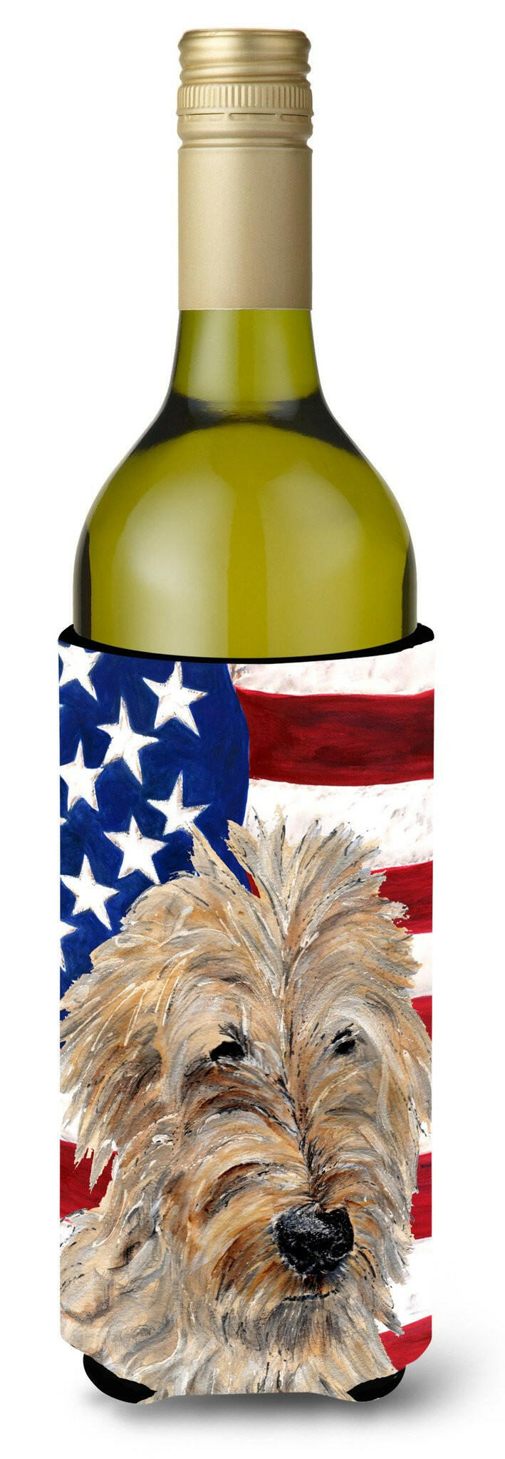 Golden Doodle 2 with American Flag USA Wine Bottle Beverage Insulator Hugger SC9643LITERK by Caroline&#39;s Treasures