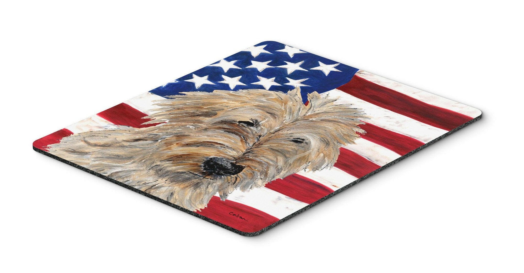 Golden Doodle 2 with American Flag USA Mouse Pad, Hot Pad or Trivet SC9643MP by Caroline's Treasures
