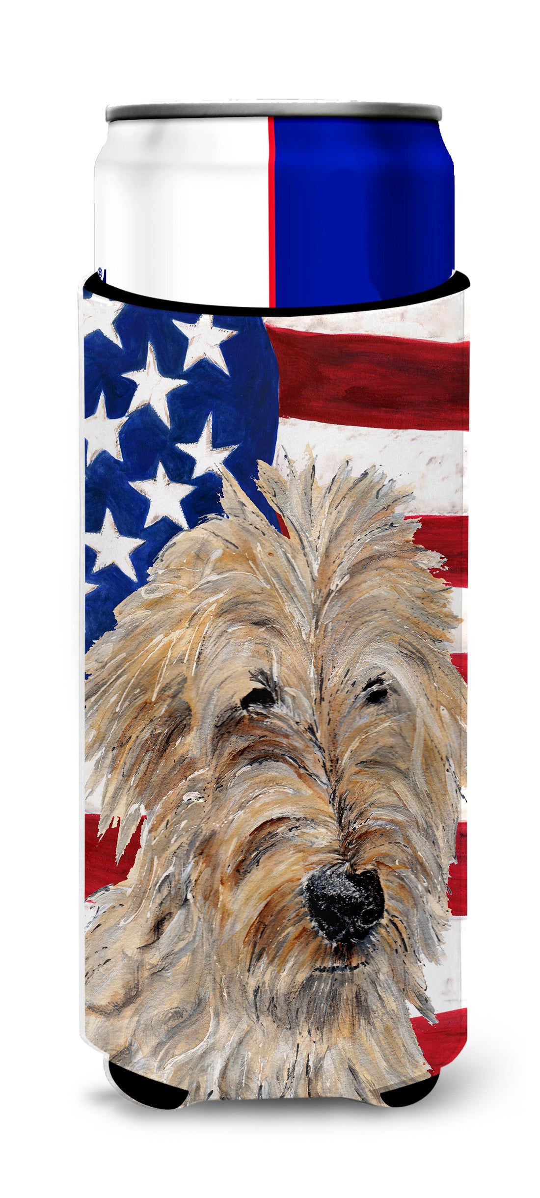 Golden Doodle 2 with American Flag USA Ultra Beverage Insulators for slim cans SC9643MUK