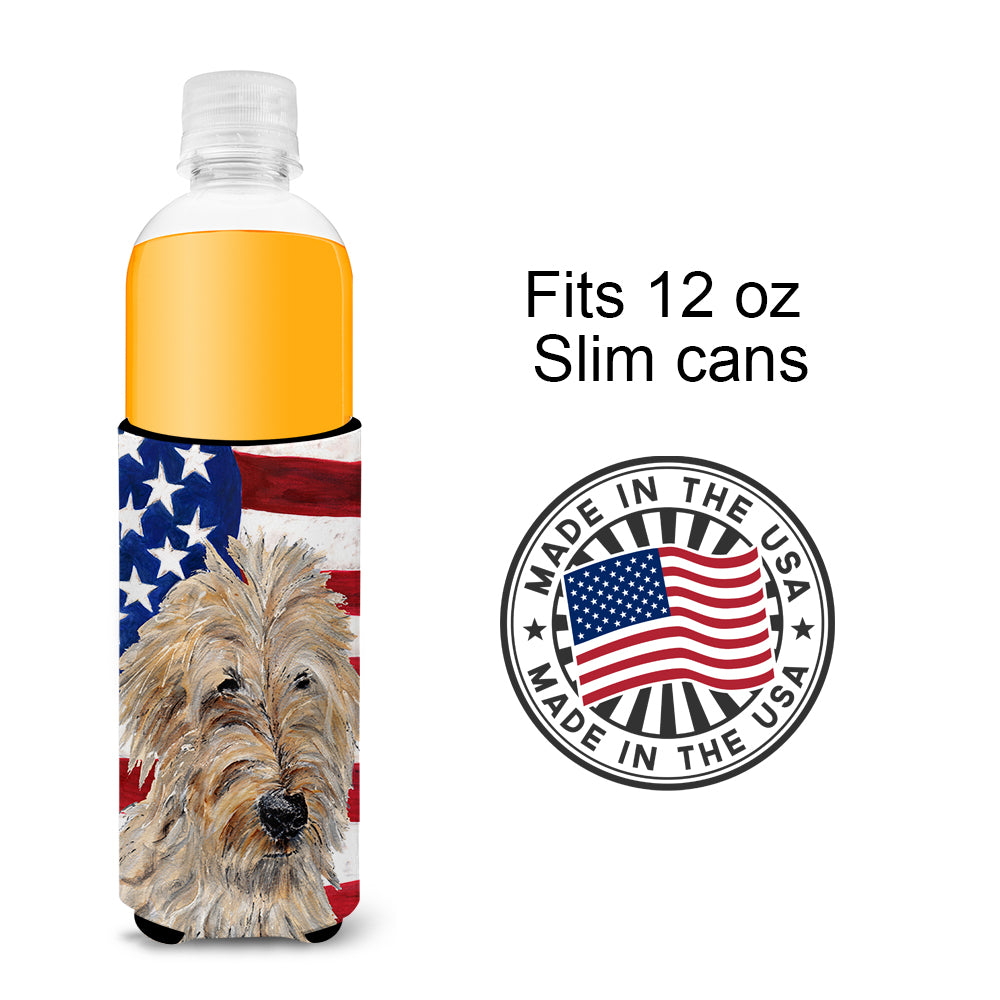 Golden Doodle 2 with American Flag USA Ultra Beverage Insulators for slim cans SC9643MUK