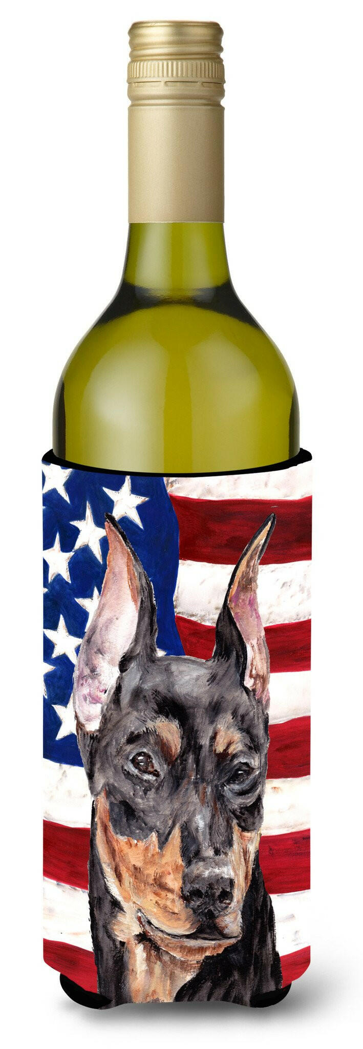 German Pinscher with American Flag USA Wine Bottle Beverage Insulator Hugger SC9644LITERK by Caroline&#39;s Treasures