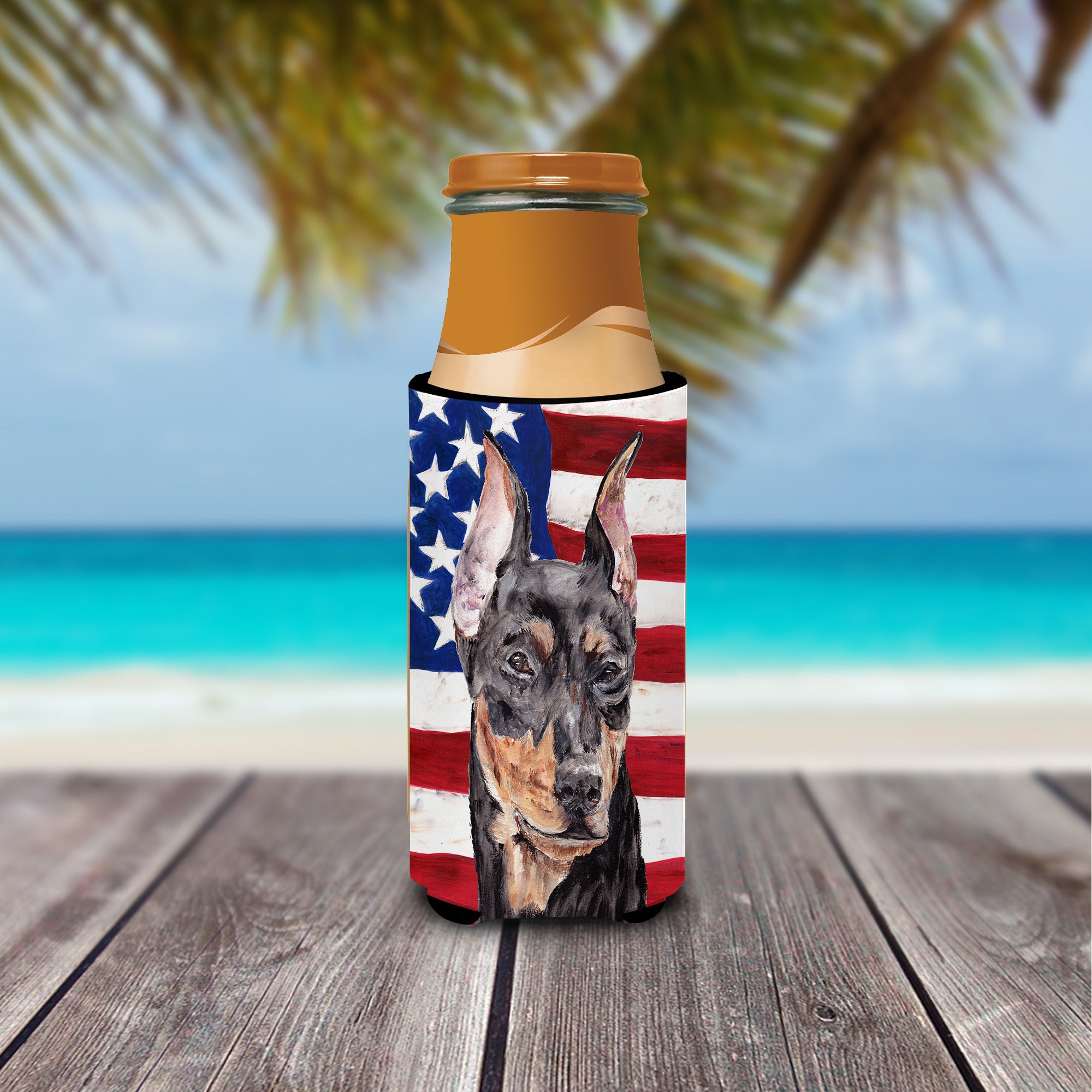 German Pinscher with American Flag USA Ultra Beverage Insulators for slim cans SC9644MUK