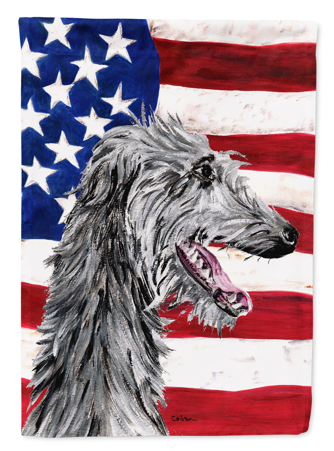 Scottish Deerhound with American Flag USA Flag Canvas House Size SC9645CHF  the-store.com.