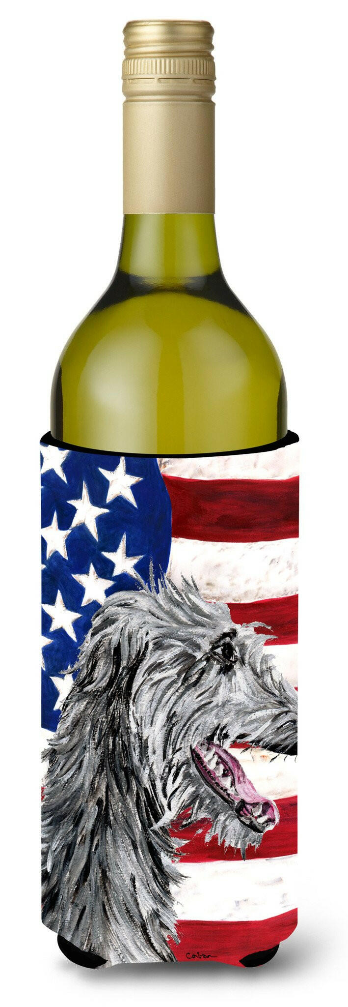 Scottish Deerhound with American Flag USA Wine Bottle Beverage Insulator Hugger SC9645LITERK by Caroline&#39;s Treasures