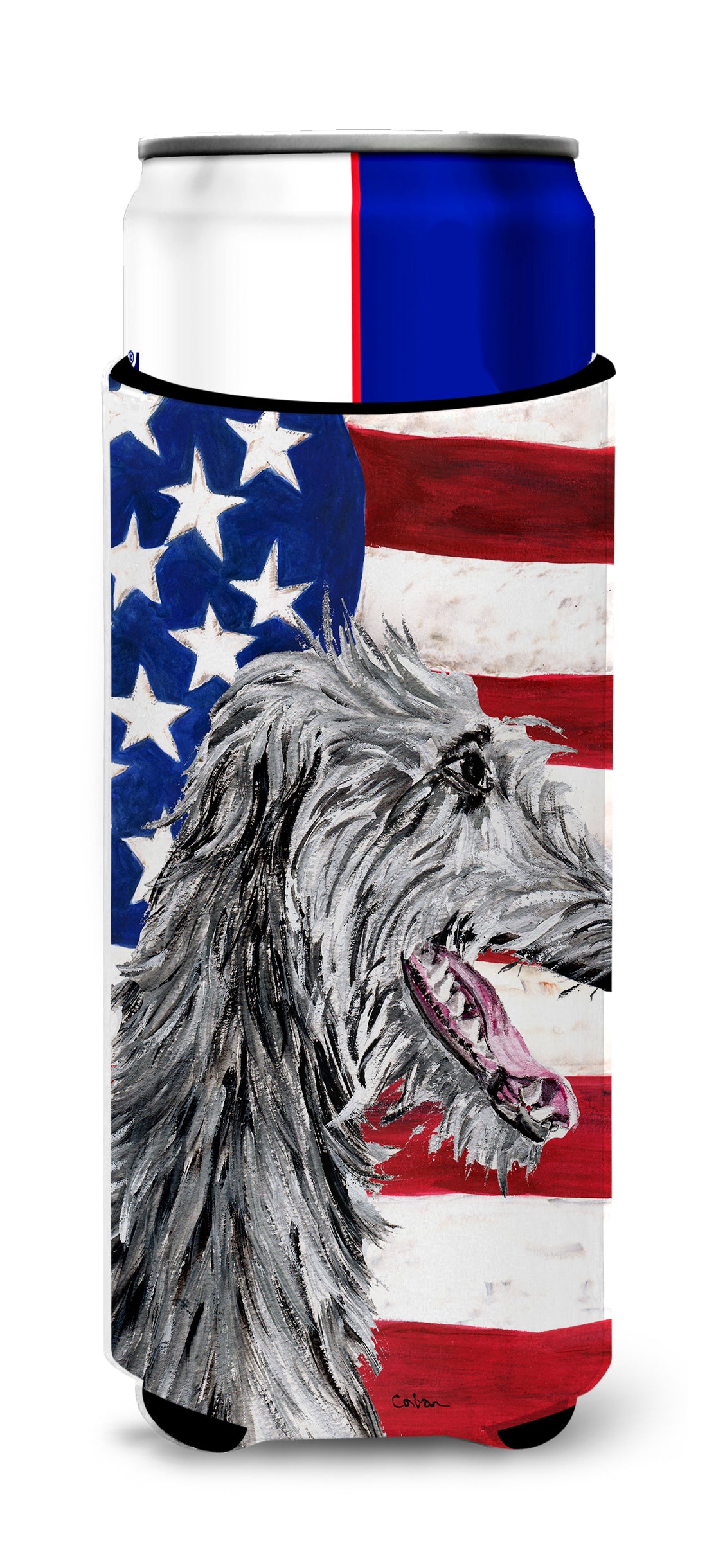 Scottish Deerhound with American Flag USA Ultra Beverage Insulators for slim cans SC9645MUK