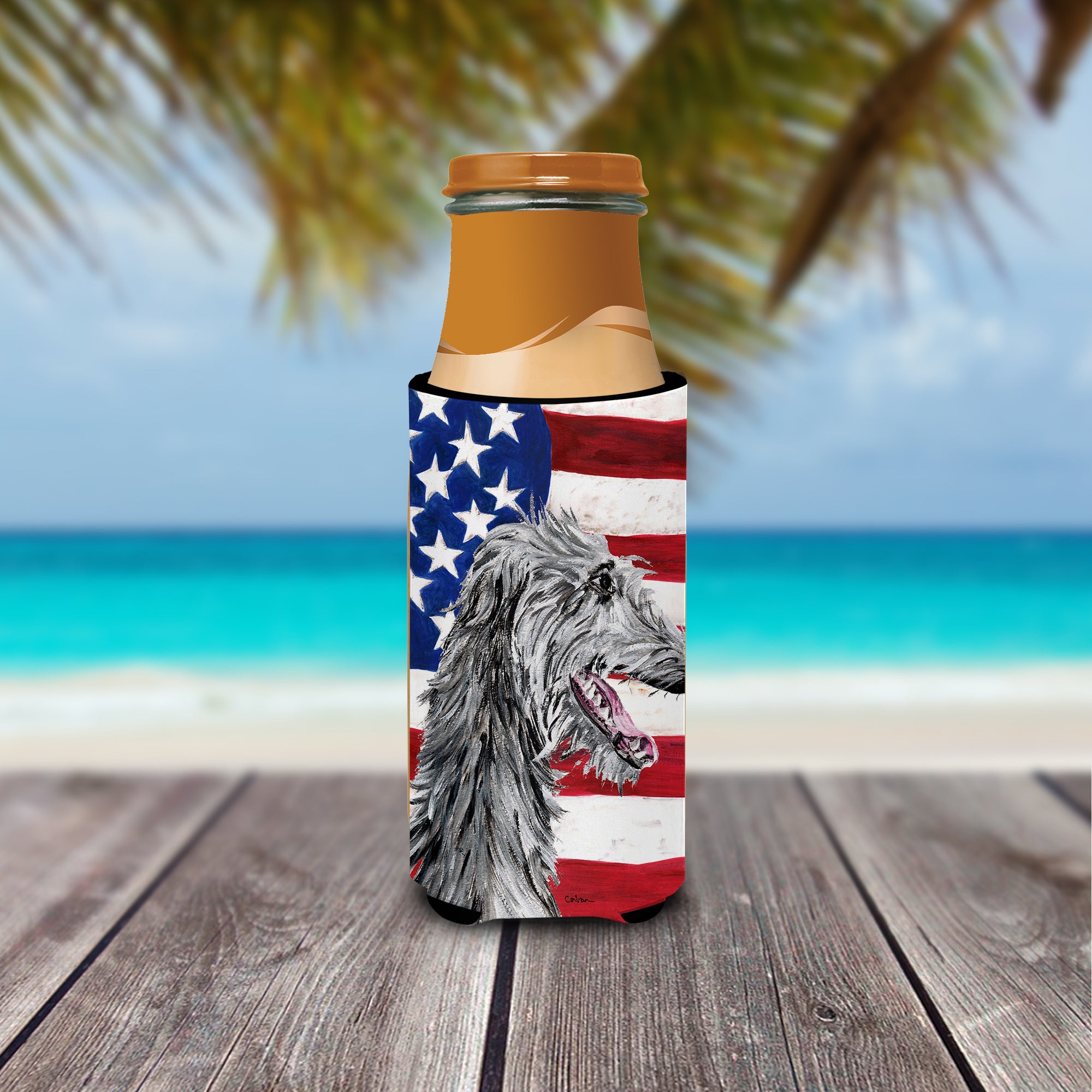 Scottish Deerhound with American Flag USA Ultra Beverage Insulators for slim cans SC9645MUK.