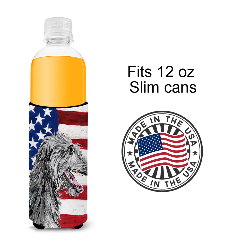 Scottish Deerhound with American Flag USA Ultra Beverage Insulators for slim cans SC9645MUK