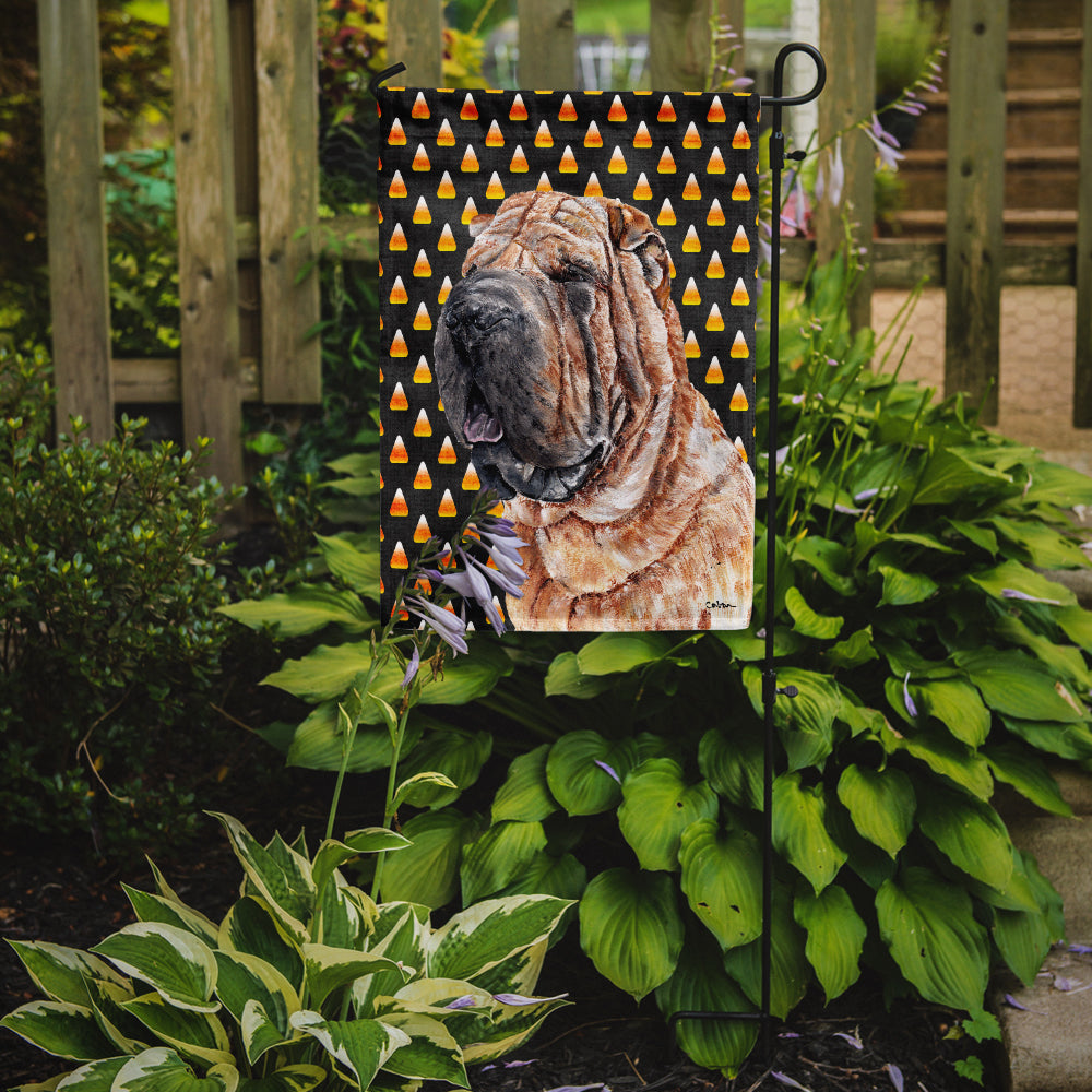 Caroline's Treasures Shar Pei Candy Corn Halloween Garden Flag – Decorative Outdoor Yard Flag SC9647GF
