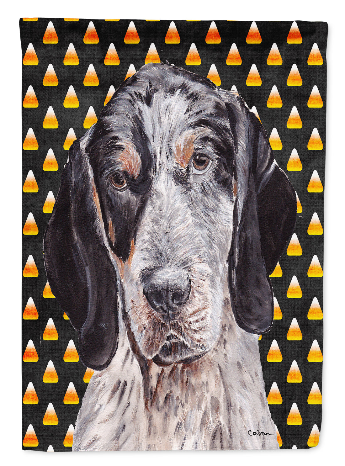 Blue Tick Coonhound Candy Corn Halloween Flag Canvas House Size SC9649CHF  the-store.com.