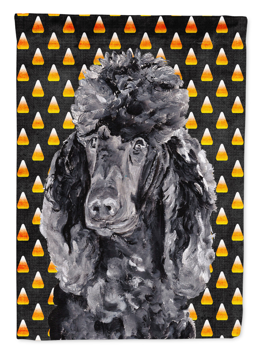 Black Standard Poodle Candy Corn Halloween Flag Canvas House Size SC9650CHF  the-store.com.