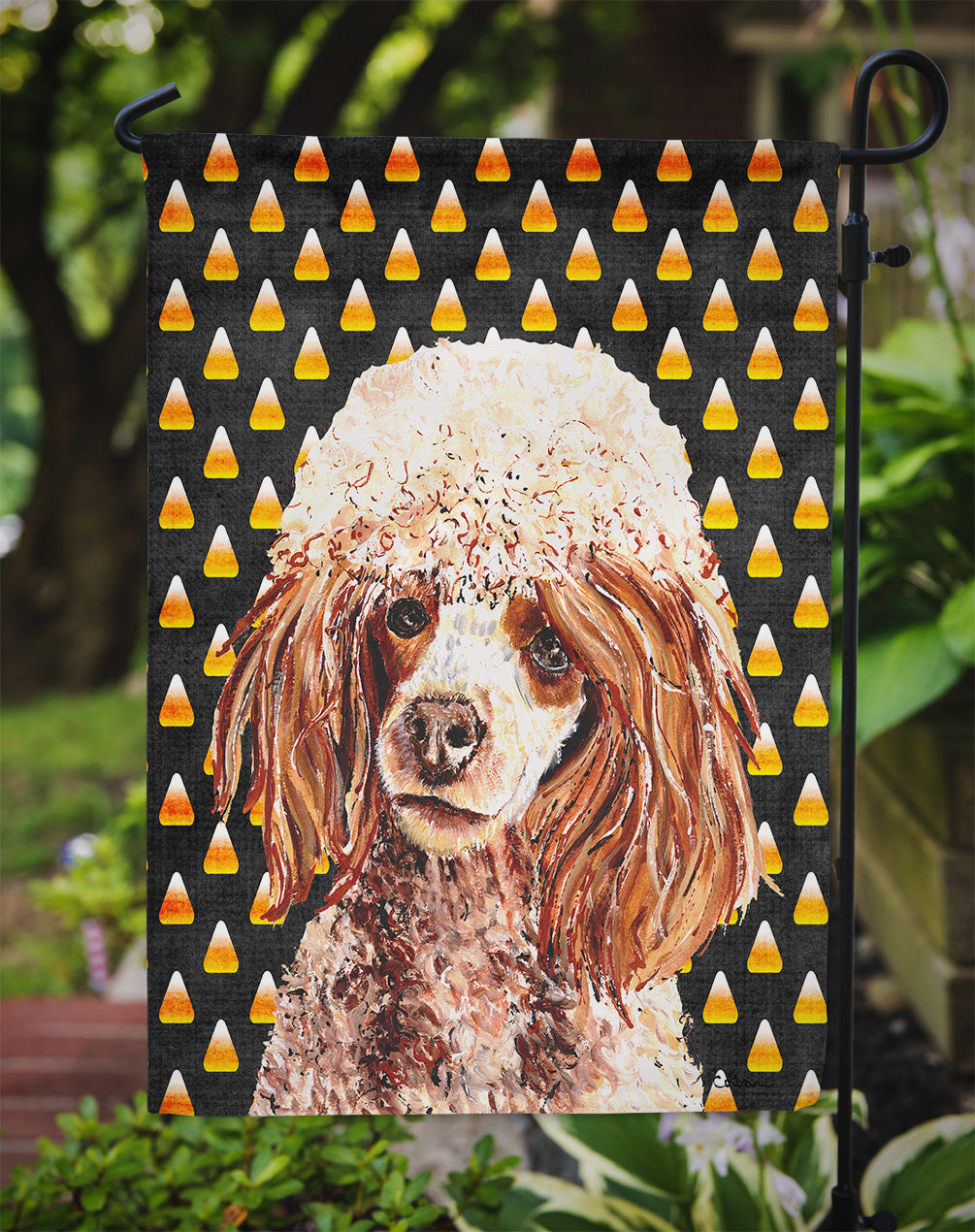 Red Miniature Poodle Candy Corn Halloween Flag Garden Size SC9651GF  the-store.com.