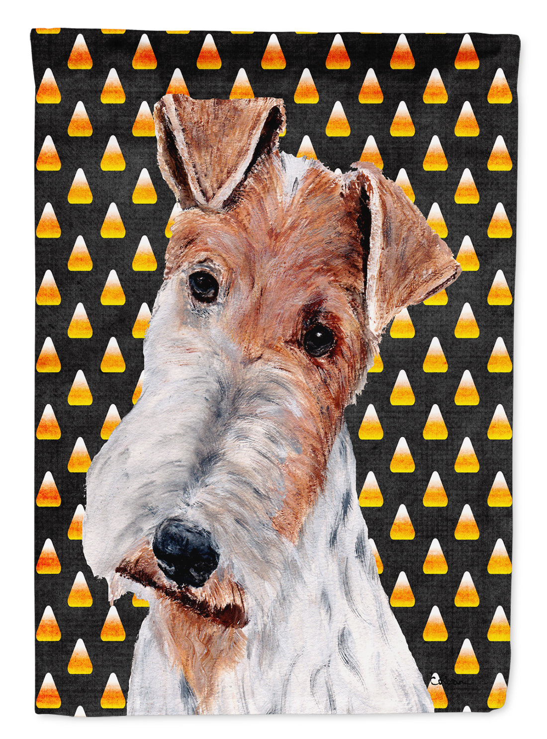 Wire Fox Terrier Candy Corn Halloween Flag Canvas House Size SC9652CHF  the-store.com.