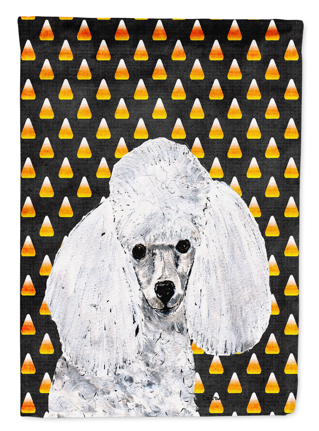White Toy Poodle Candy Corn Halloween Flag Canvas House Size SC9653CHF  the-store.com.