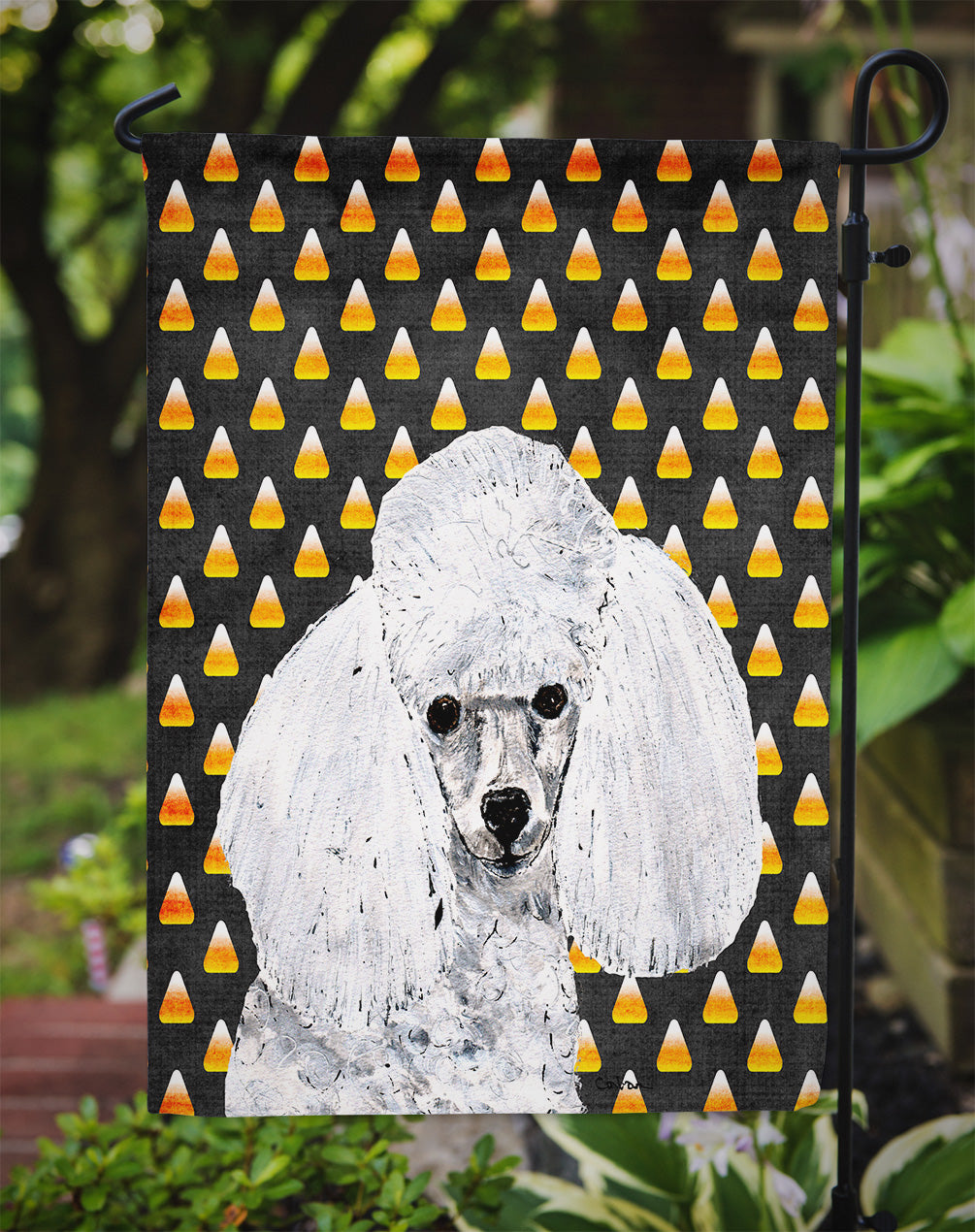 White Toy Poodle Candy Corn Halloween Flag Garden Size SC9653GF  the-store.com.