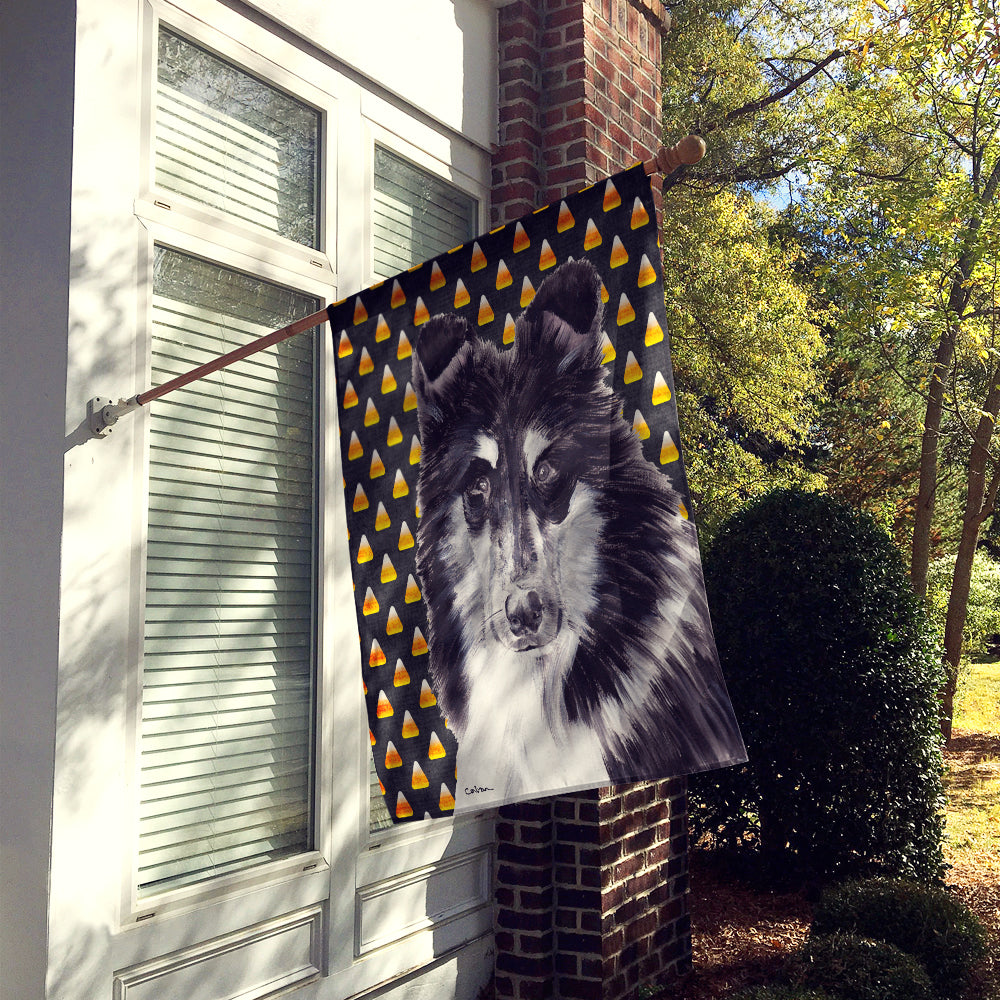 Black and White Collie Candy Corn Halloween Flag Canvas House Size SC9654CHF  the-store.com.