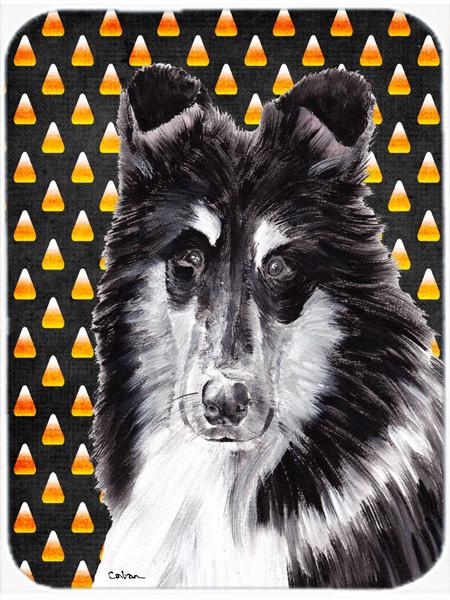 Black and White Collie Candy Corn Halloween Glass Cutting Board Large Size SC9654LCB by Caroline's Treasures