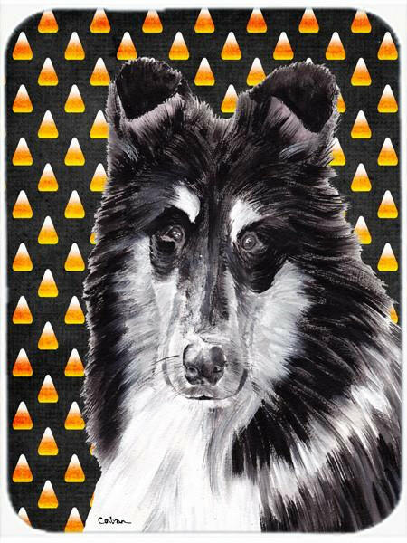 Black and White Collie Candy Corn Halloween Glass Cutting Board Large Size SC9654LCB by Caroline&#39;s Treasures