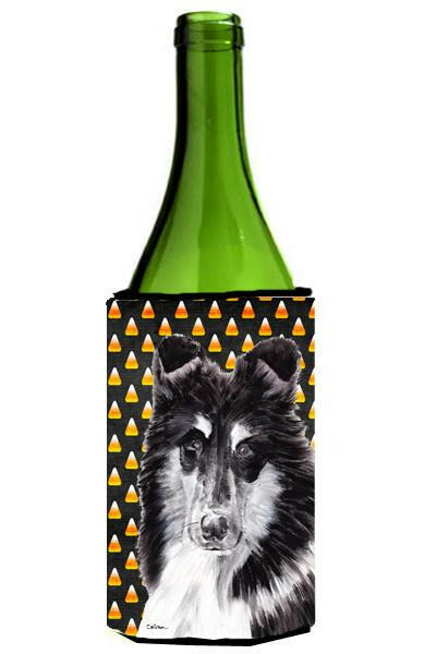 Black and White Collie Candy Corn Halloween Wine Bottle Beverage Insulator Hugger SC9654LITERK by Caroline&#39;s Treasures