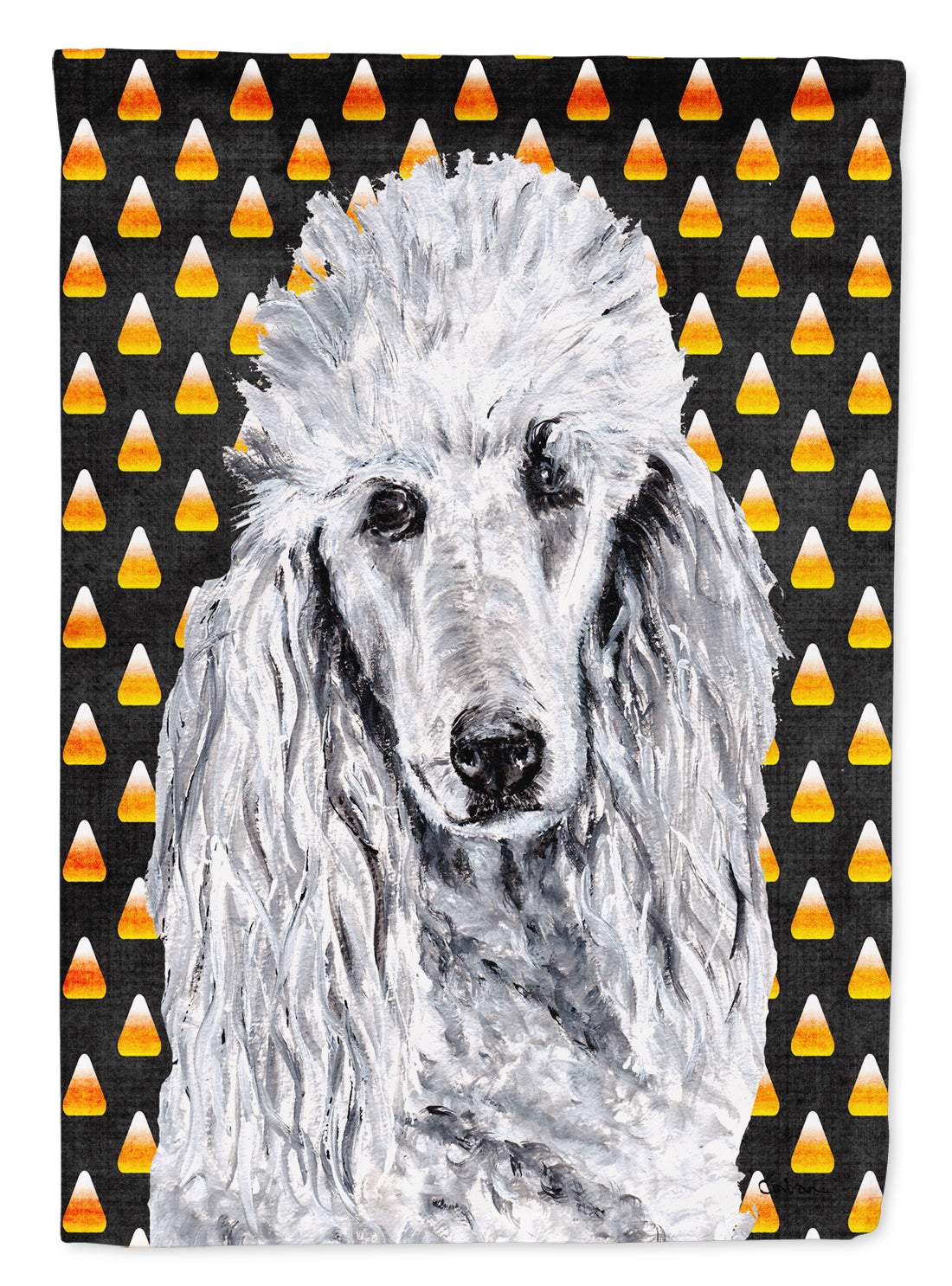 White Standard Poodle Candy Corn Halloween Flag Canvas House Size SC9655CHF  the-store.com.