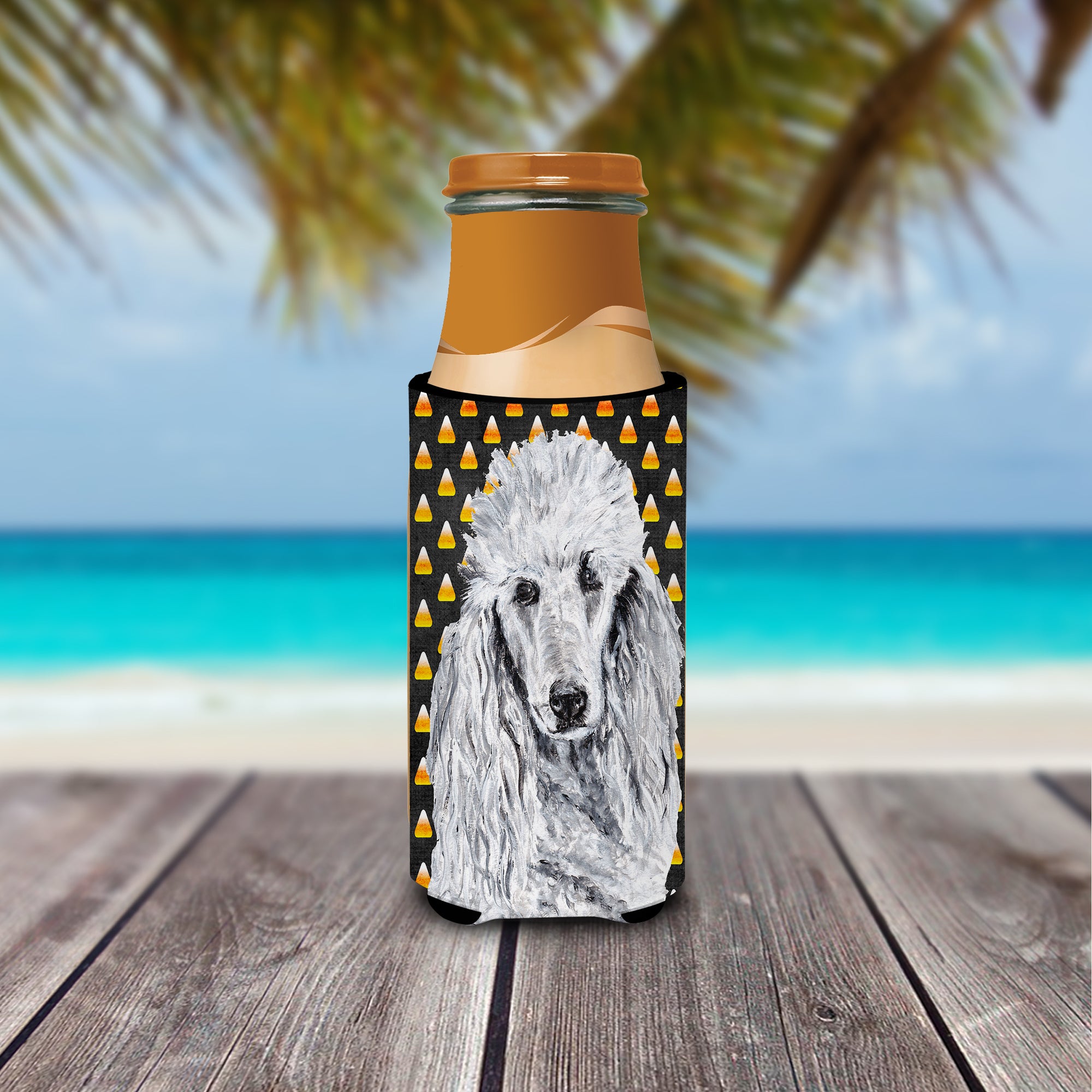 White Standard Poodle Candy Corn Halloween Ultra Beverage Insulators for slim cans SC9655MUK.