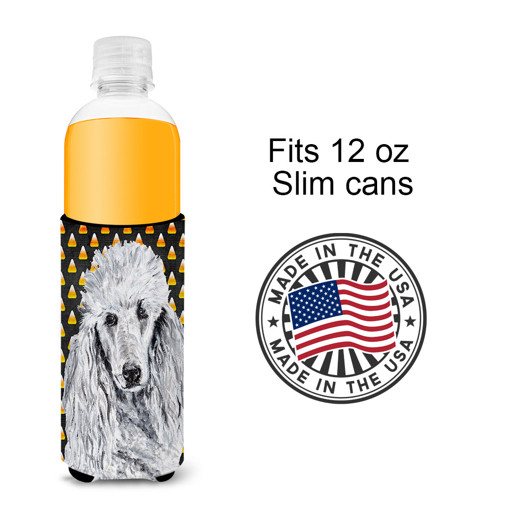 White Standard Poodle Candy Corn Halloween Ultra Beverage Insulators for slim cans SC9655MUK.