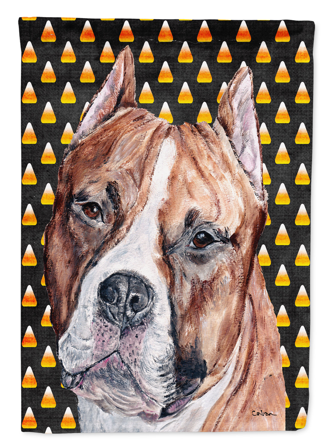 Caroline's Treasures Staffordshire Bull Terrier Staffie Candy Corn Halloween Garden Flag – Decorative Outdoor Yard Flag SC9656GF