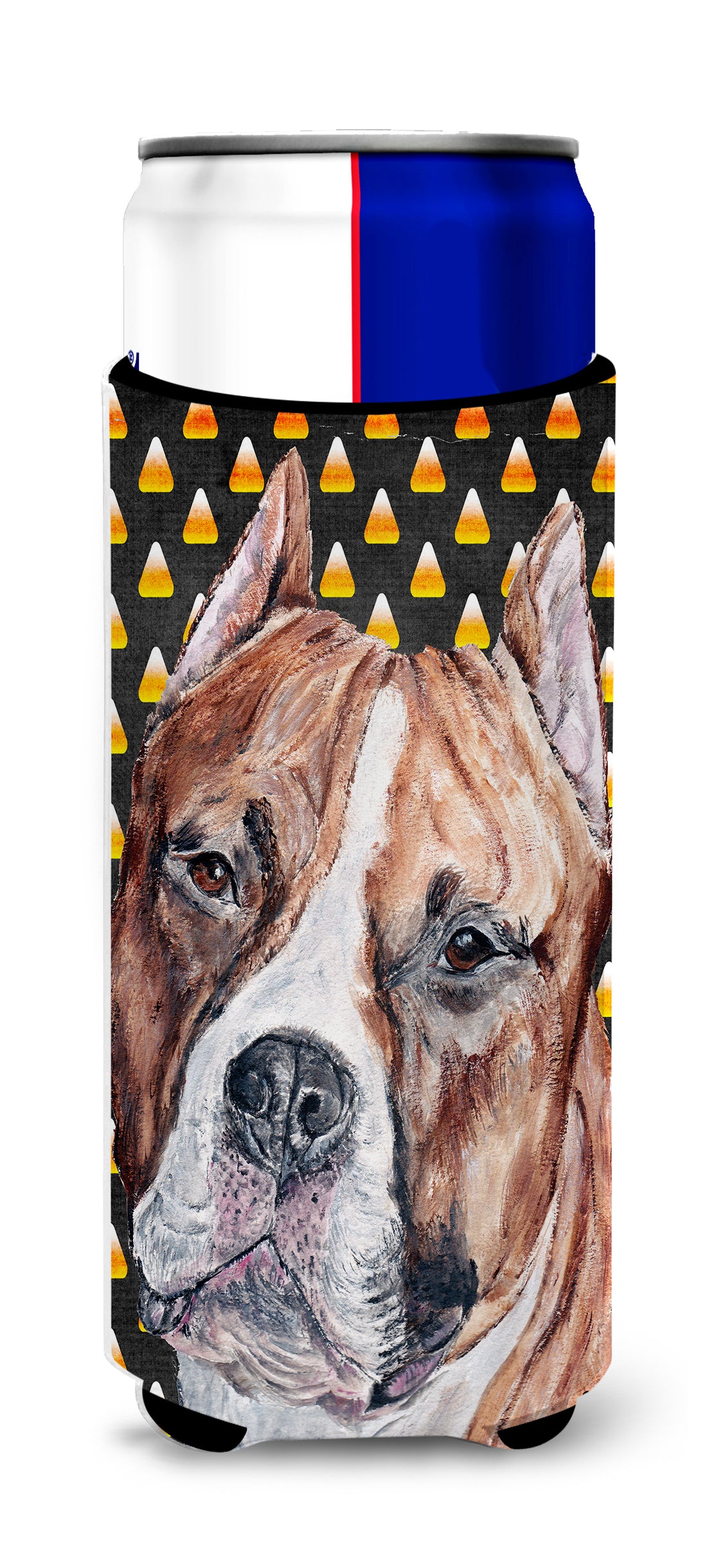 Staffordshire Bull Terrier Staffie Candy Corn Halloween Ultra Beverage Insulators for slim cans SC9656MUK.