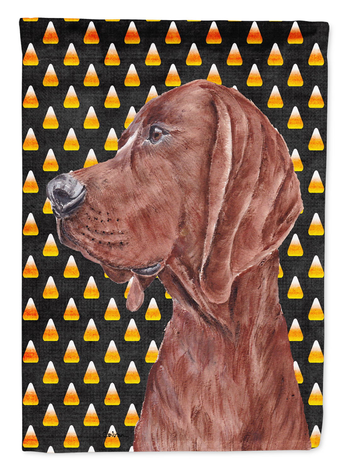 Redbone Coonhound Candy Corn Halloween Flag Canvas House Size SC9659CHF  the-store.com.