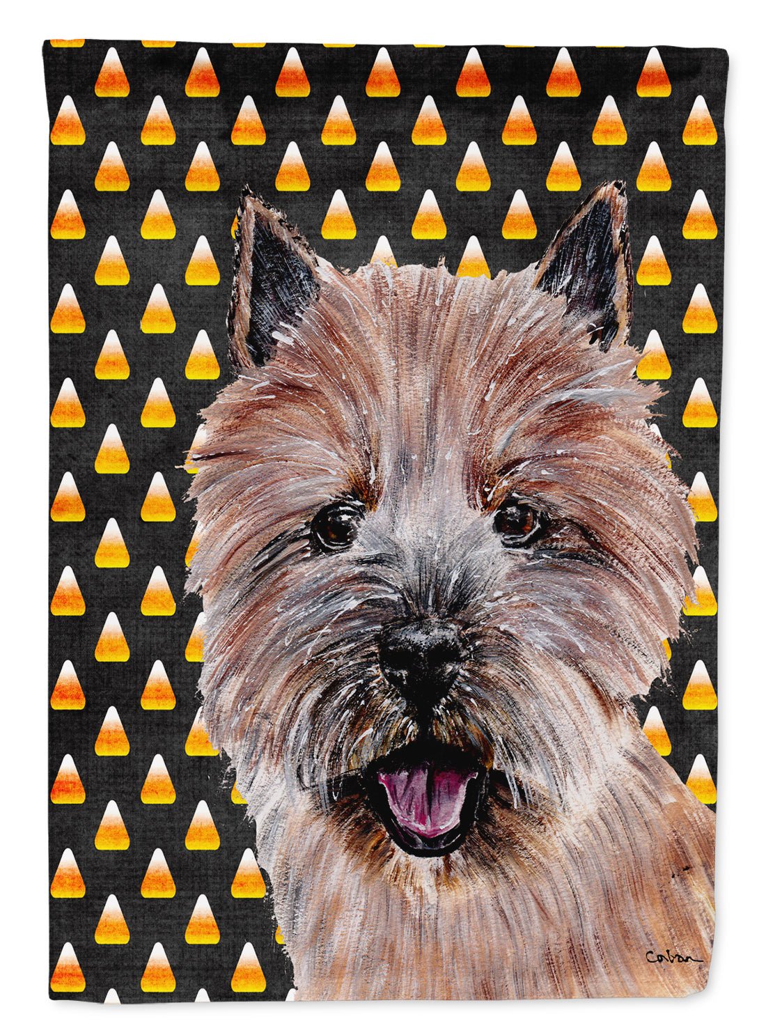 Norwich Terrier Candy Corn Halloween Flag Canvas House Size SC9662CHF  the-store.com.